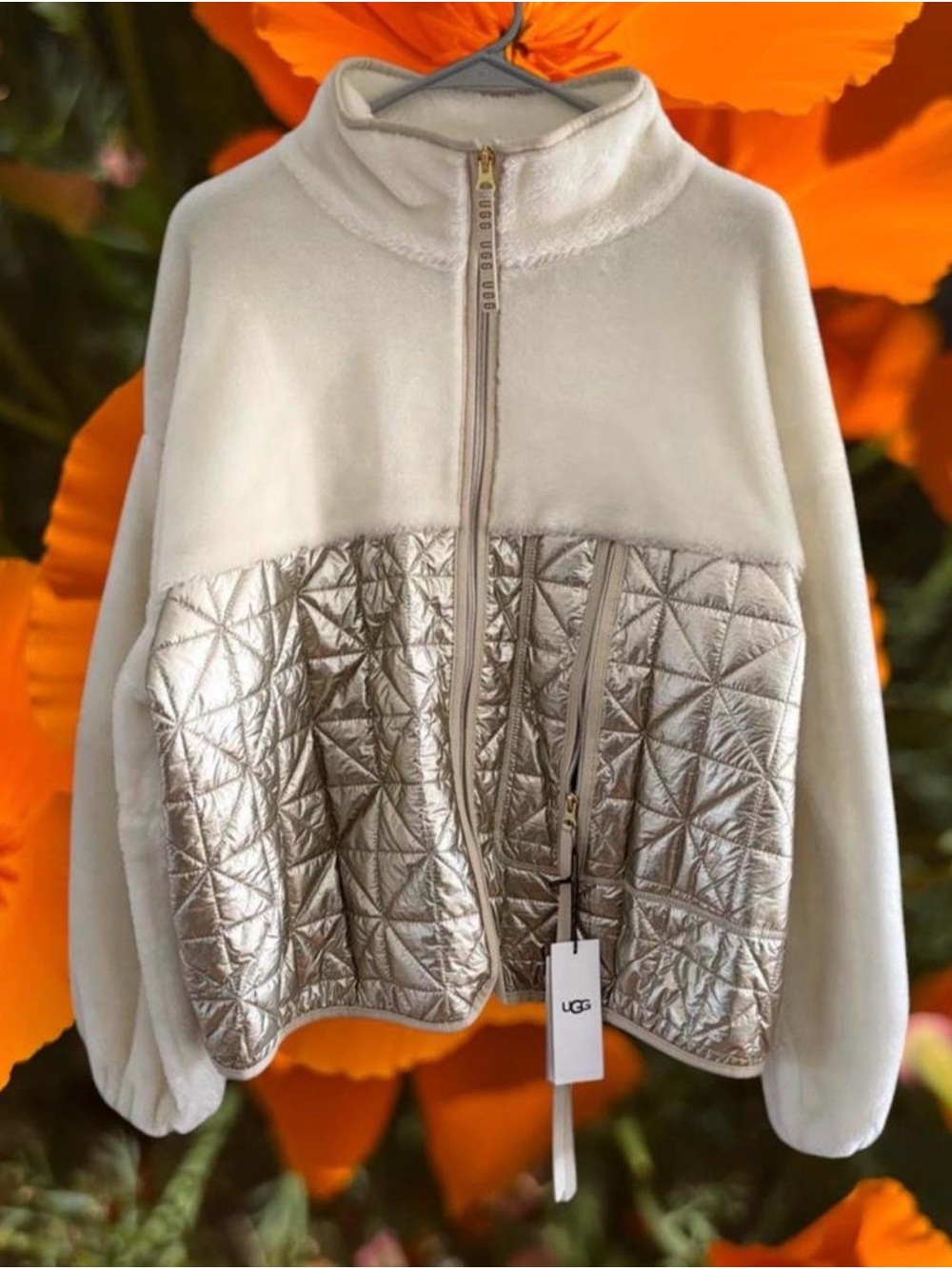 UGG Metallic Gold & Cream Quilted Fleece Jacket